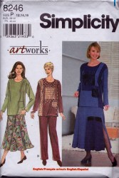 8246 Simplicity COLOR BLOCK LONG TOP,  FLARE SKIRT, PANTS PATTERN 12-16 or 18-22 Uncut Choice